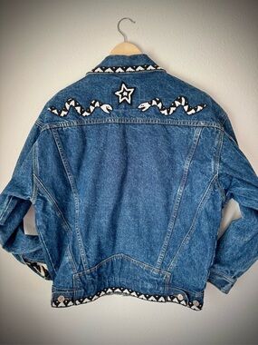 ⭐️Denim Beaded Jacket with Black & White Snakes, Star & Trim -unisex